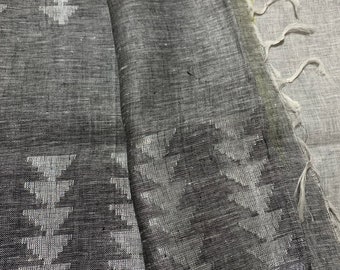 Slate Gray Handloom Linen Saree