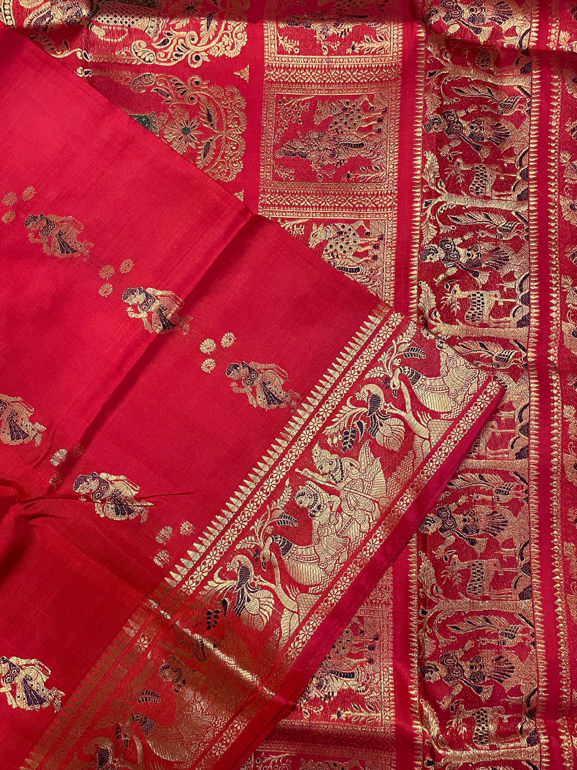 Burgundy/Red Meenakari Swarnachuri Baluchari Saree on Pure Bishnupuri Silk