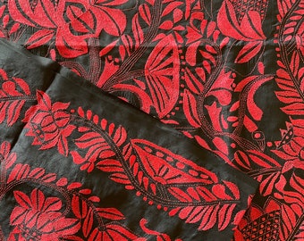 Lotus Motifs (Padma Kantha) Made With Kantha Stitches on Black Bangalore Silk Saree
