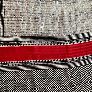 Ethnic Patterns Block Printed on Matka Silk Saree in White, Black, and ...