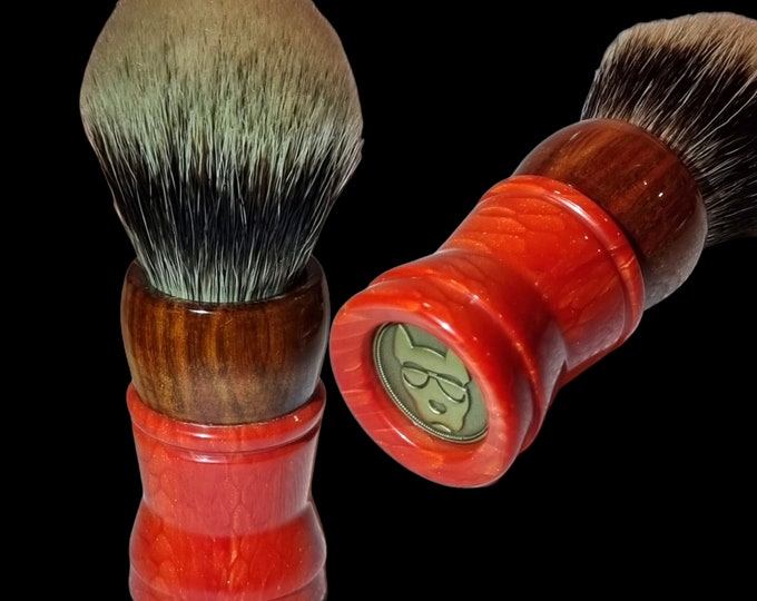 Shaving brush handle, handcrafted from synthetic resin and wood