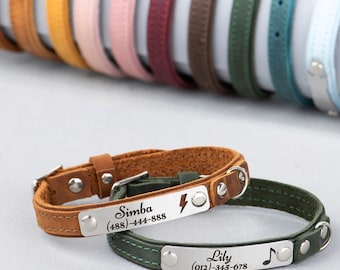 Personalized Leather Cat Collar with Engraved Nameplate | Custom leather Handmade Cat Accessory – Ideal Gift for Cat Lovers
