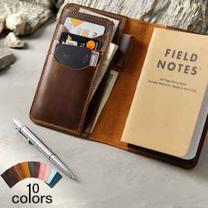 Porte-billets en cuir personnalisé - Cadeau classique pour garçons d'honneur | Couverture en cuir personnalisée pour carnet de notes Field Notes