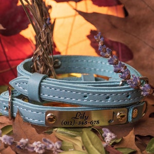 Leather Cat Collar with Name plate Personalized Cat Collar Engraved Custom Cat Collar | Handmade leather Cat gift