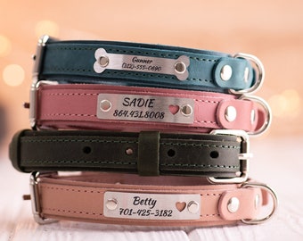 Personalized Dog Collar, Leather Dog Collar with Name, Engraved Dog Collars, Custom Dog Collar, Dog Collar with silent name plate