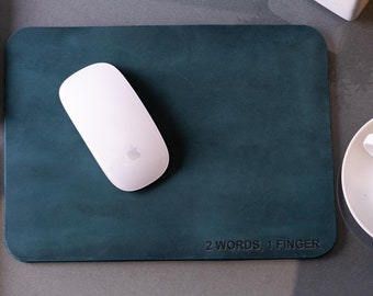 Personalized Full-Grain Leather Mousepad, Embossed Monogram, Custom Desk Mat