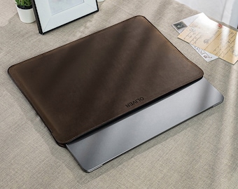 Personalized Full Grain Leather MacBook Sleeve, Monogrammed Laptop Bag