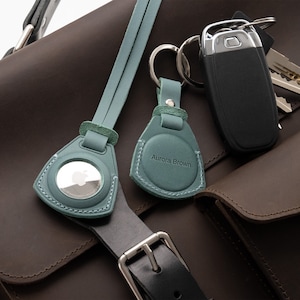 AirTag Holder with name, Leather AirTag Keychain, Leather Airtag case Bag Charm, Key Fob, Backpack AirTag, Bag Charm, Christmas Gift