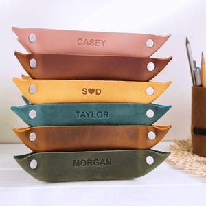 Leather valet tray Personalized new home gift Dice tray Desk organizer Gifts for Husband Birthday Gifts