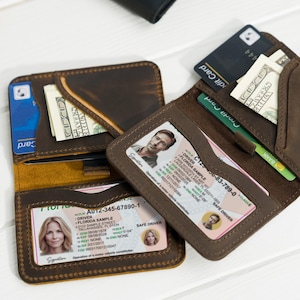Personalized Leather Front Pocket Wallet – Minimalist Slim Card Holder for Men | Custom Gift for Him, Dad, or Boyfriend