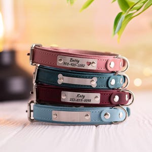 Custom Color Handmade Leather Dog Collar – Personalized with Engraved Name Tag | Stylish Gift for Dog Owners