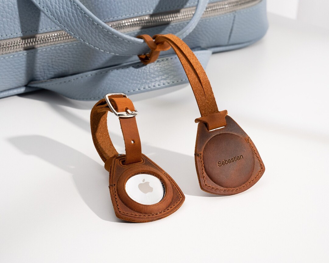 Leather Luggage Tag, AirTag Holder, AirTag Keychain, AirTag Case ...