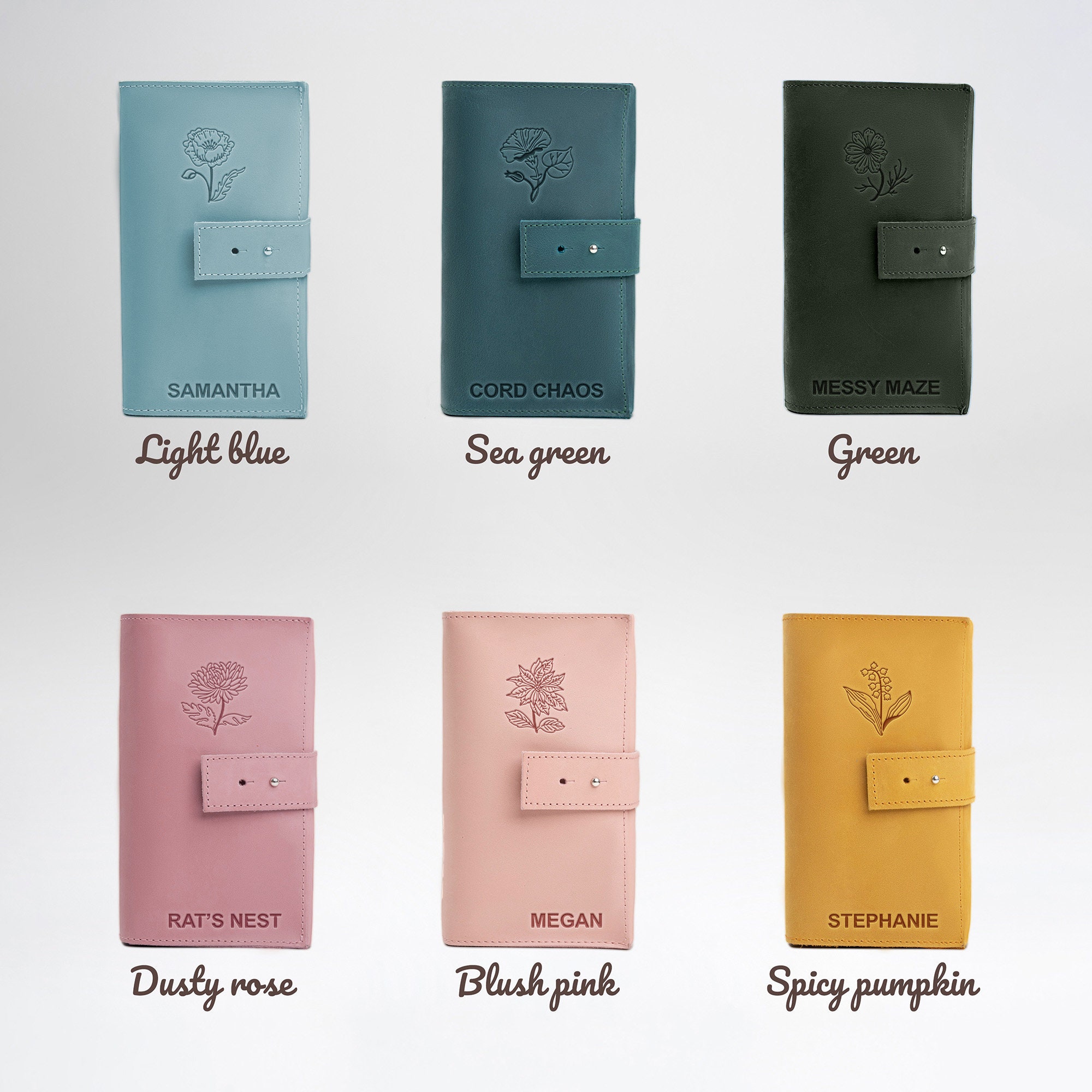 Personalized Name & Birth Flower Travel Cord Organizer, Leather Cable Organizer, Tech Organizer Tech/Digital Accessory Bag Case, Birthday Gift, Gift for Her