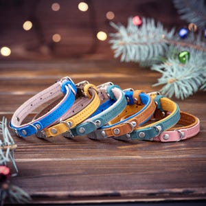 2 color Leather Cat Collar with Name - Personalized Silent Tag Collar for Cats & Small Dogs | Custom Gift for Pet Lovers