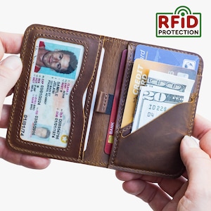 Portefeuille anti-RFID en cuir personnalisé | Porte-cartes en cuir personnalisé protégé par rfid - moderne et pratique Cadeau pour lui, cadeau pour papa