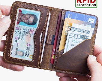 Billetera de cuero personalizada con bloqueo RFID / Tarjetero de cuero personalizado con protección RFID - Regalo moderno y práctico para él, regalo para papá