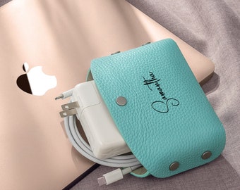 Personalized Leather Cord Organizer – Travel Charger Case, Laser Engraved