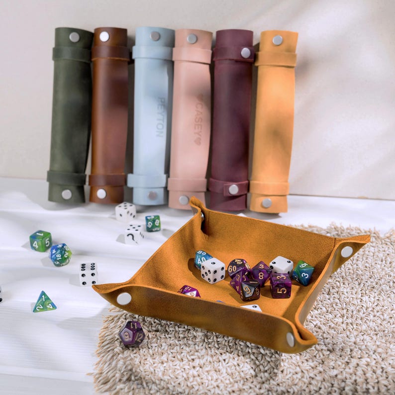 Scroll of Rolling - Dice rolling tray or leather rolling mat with detachable straps personalized