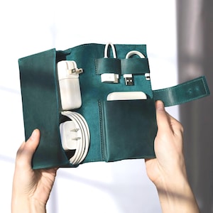 Travel cable Organizer Birth Flower cord organizer personalized Leather tech organizer Tech Accessories Digital Accessory Bag Cases
