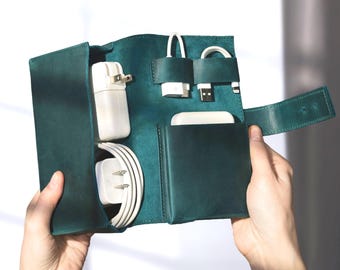 Travel cable Organizer Birth Flower cord organizer personalized Leather tech organizer Tech Accessories Digital Accessory Bag Cases