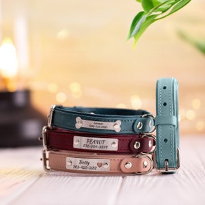 Personalized Leather Dog Collar – Engraved Custom Name Plate | Silent ID Tag for Small & Large Dogs, Collar with silent name plate engraved