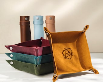 Personalized Leather Dice Tray, Handmade Rolling Tray, DnD Game Decor