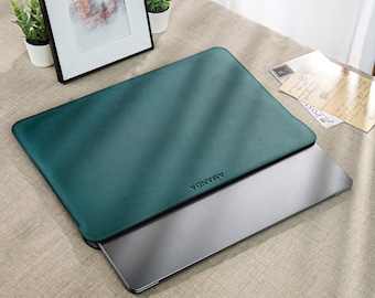 Personalized Full Grain Leather MacBook Sleeve, Protective Laptop Case
