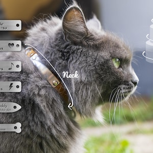 Leather Cat Collar with Name, Personalized Cat Collar, Engraved Custom Cat Collar image 4