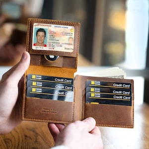 Airtag wallet hombres Mejor regalo padre Cartera plegable de cuero personalizada con soporte Airtag - Regalo de aniversario para él, regalo de papá de su hija