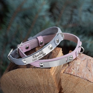 Cute Leather Cat Collar with Engraved Name Plate – Personalized, Comfortable, and Stylish Gift for Your Fluffy Kitty