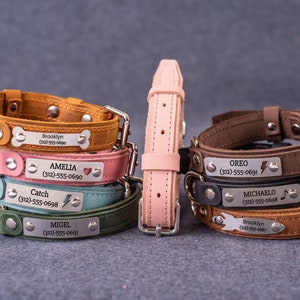 Personalized Leather Dog Collar, Custom Dog Collar with Name Plate, Engraved Dog Collar, Small Dog Collars Girl Dog Collar for Female Dogs