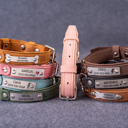 Personalized Leather Dog Collar Custom Dog Collar With Name Etsy