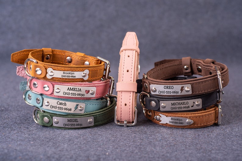Personalized Leather Dog Collar, Custom Dog Collar with Name Plate, Engraved Dog Collar, Small Dog Collars Girl Dog Collar for Female Dogs 