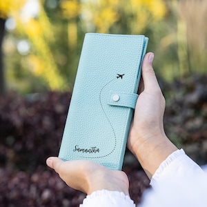 Cartera de viaje para mujer, porta pasaporte, regalo personalizado para ella, cartera de cuero grabada con láser, el mejor regalo para las vacaciones de verano, regalo de viaje