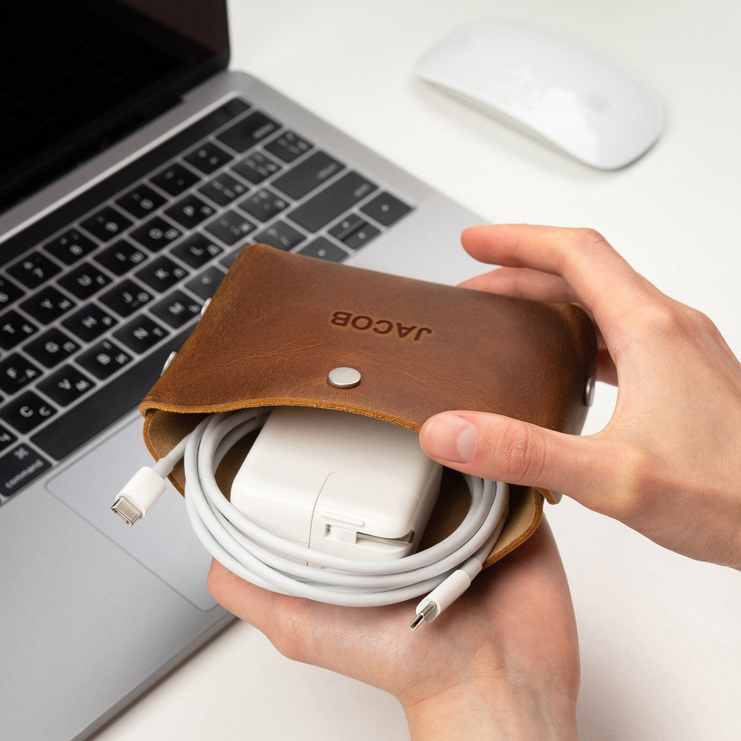 Tech Accessories Bag Personalized Leather Cord Organizer Cable