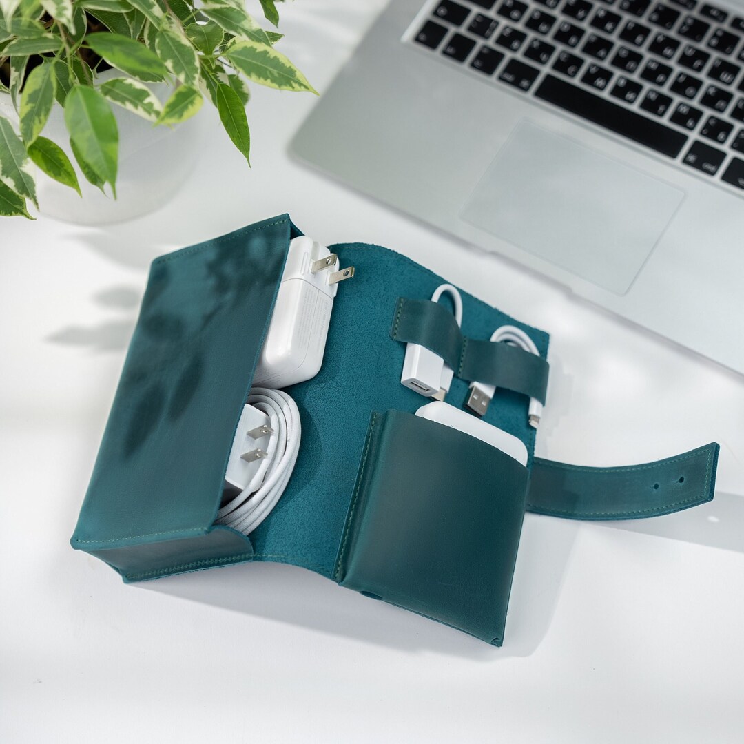 Charger Organizer Personalized Gift, Cable Organizer Leather Handmade