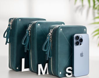 Personalized Leather Cord Organizer with AirTag Holder | Tech Travel Pouch