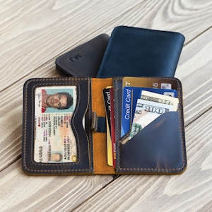 Cartera de bolsillo frontal de cuero personalizada, tarjetero de cuero personalizado, billetera minimalista para hombres, regalo moderno y real para él, regalo del Día del Padre