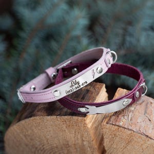 Leather Cat Collar Personalized with Engraved Name Plate | Chic Pastel & Bold Colors | Comfortable and Stylish Gift for Your Fluffy Kitty