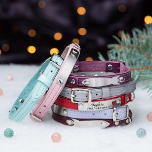 Cute Leather Cat Collar with Engraved Name Plate – Personalized, Comfortable, and Stylish Gift for Your Fluffy Kitty