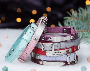 Leather Cat Collar: Personalized Engraved Name Plate, Stylish Kitty Collar