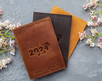 Leather Passport holder Personalized 2024 Graduation with Class of 2024 stamp - the perfect gift for future travel