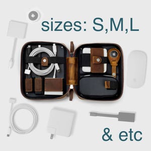 Custom Leather Travel Cable and Charger Organizer Bag Personalized with name/monogram | Apple-compatible zipper storage for tech accessories