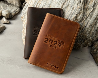 Field notes cover personalized Graduation gift 2024 Leather notebook refillable - the best gift for him, gift for her graduation