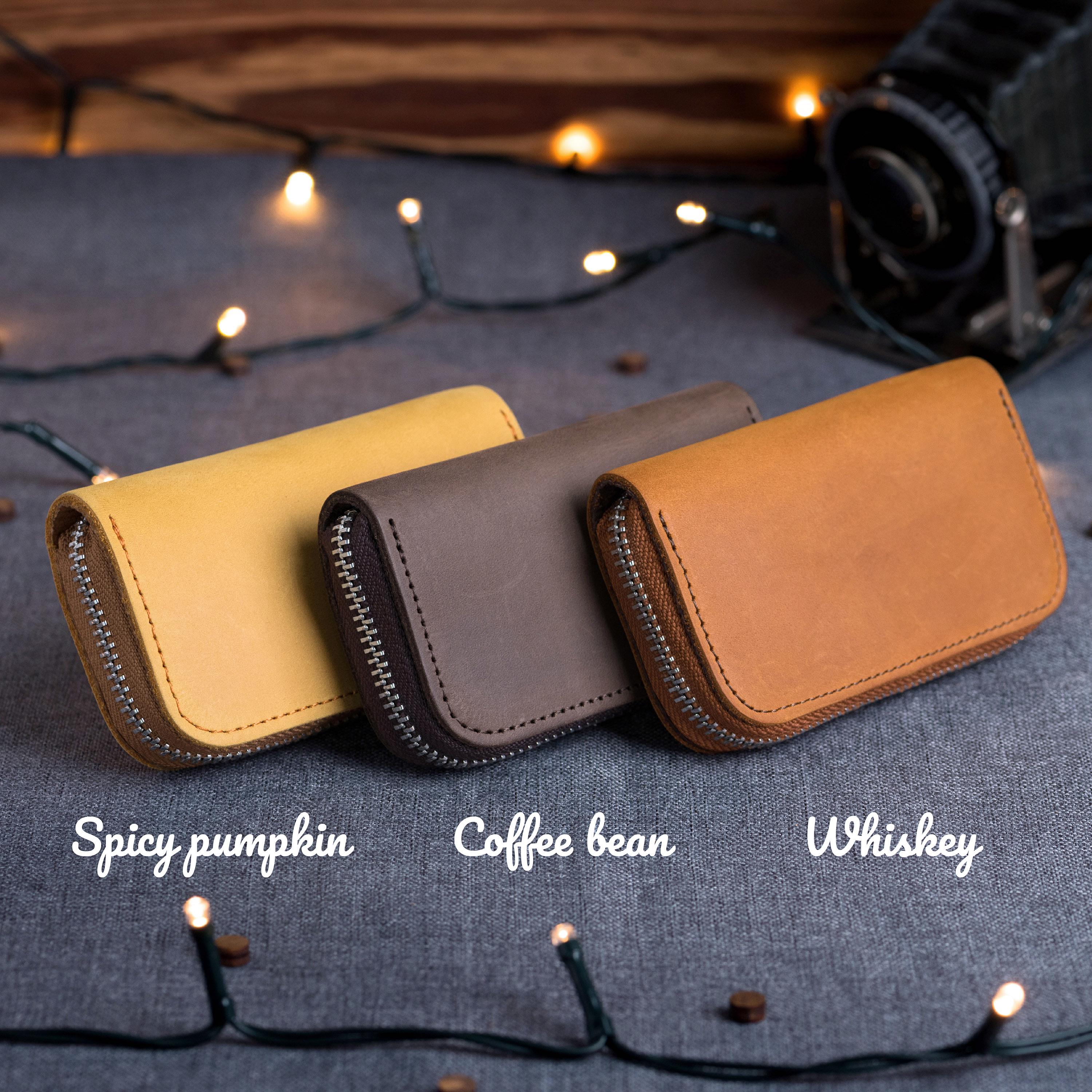 Leather Zipper Key Case – Personalized Initial Mini Wallet, AirTag ...