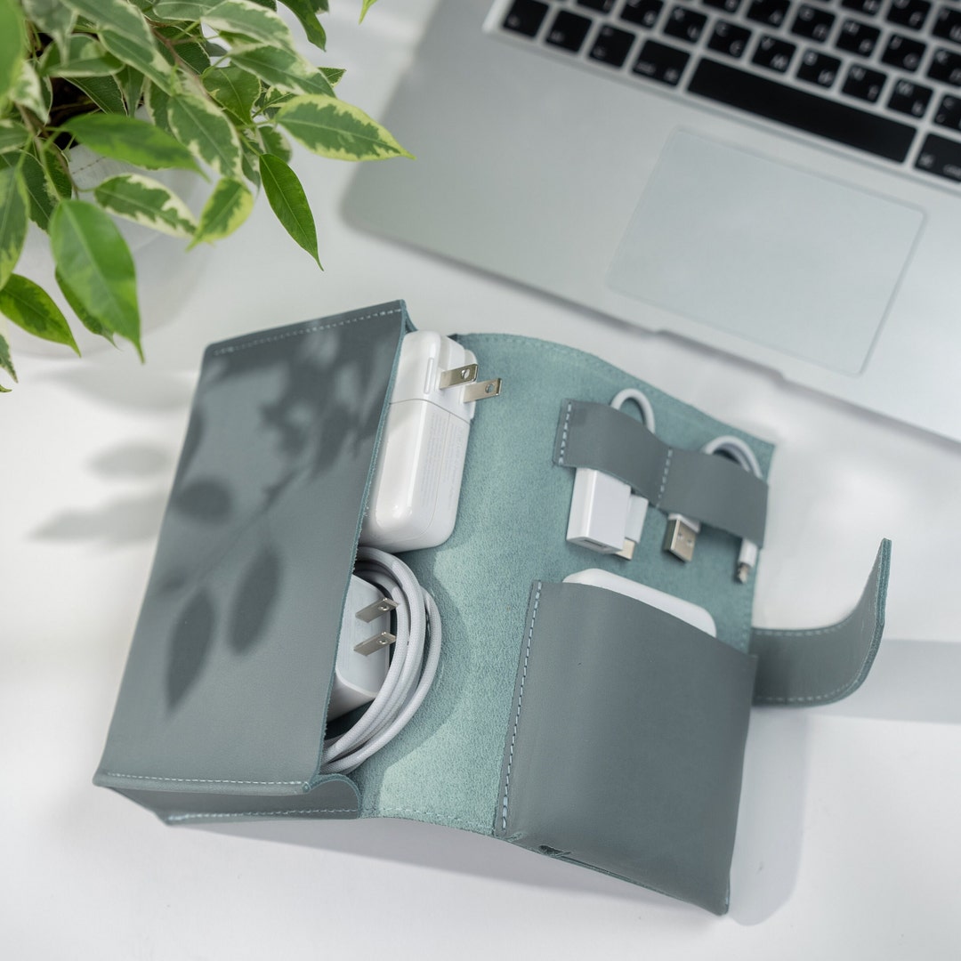 Charger Organizer Personalized Gift, Cable Organizer Leather Handmade