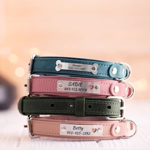 Personalized Dog Collar, Leather Dog Collar with Name, Engraved Dog Collars, Custom Dog Collar, Dog Collar with silent name plate