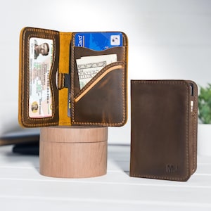 Cartera de cuero personalizada para hombre, el mejor regalo para papá, tarjetero plegable delgado con ranura para dinero, regalo personalizado para esposo, novio y padrinos de boda.
