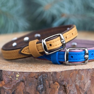 Custom Leather Cat Collar personalized with Name Plate Engraved - Perfect Gift for Every Cat Mom | Custom Silent Tag for Cats & Small Dogs