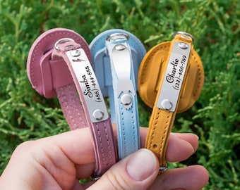 Cat Collar with AirTag Holder – Personalized Leather Cat Collar with Tag, Custom Adjustable Gift for Cat Moms & Small Dogs